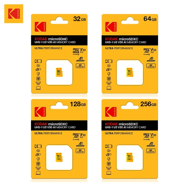 3Pcs KODAK Original U3 Micro Sd Card 128GB 256GB High Speed Microsd Memory Card HK HD Video TF card for Phone&Cameras
