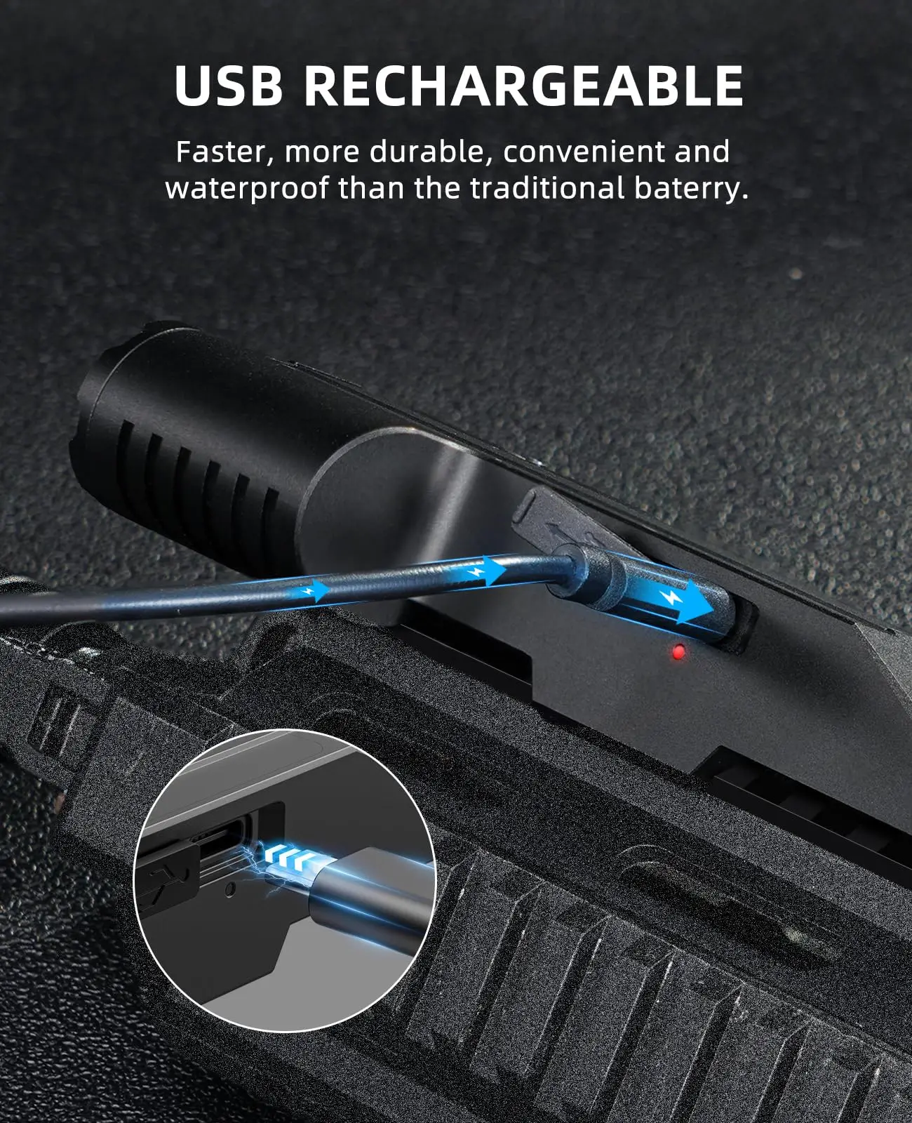 2000 Lumen Dual LED Rifle Light with USB Rechargeable Flashlight Picatinny Rail Tactical Flashlight with Strobe Mode