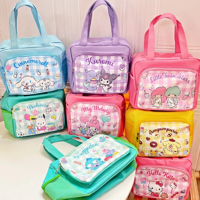 

Anime Sanrio Hello Kitty Bento Bag Kawaii Kuromi Cinnamoroll LittleTwinStars Outdoor Insulated Lunch Box Handbag Picnic Bag Gift