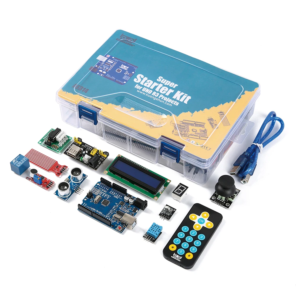 KUONGSHUN 슈퍼 스타터 키트(브레드보드 1602 포함) IIC 점퍼 와이어 세트 R3(Arduino UNO용 튜토리얼 포함)