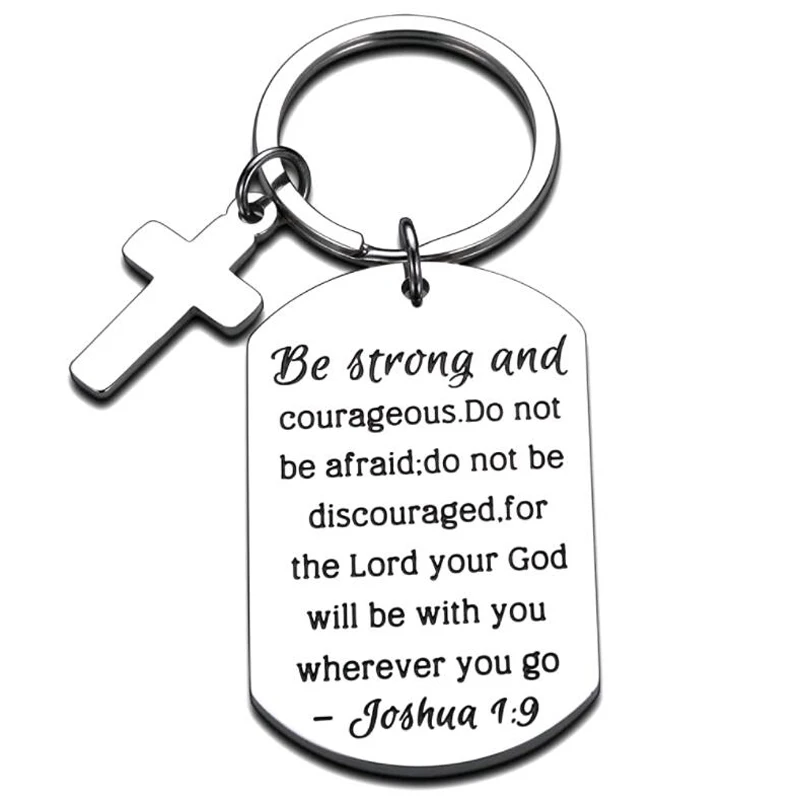 Christliche Geschenke inspirierende Bibel Vers Schlüssel anhänger sein stark mutig Kreuz Charme religiösen Schmuck für Geburtstag Thanksgiving