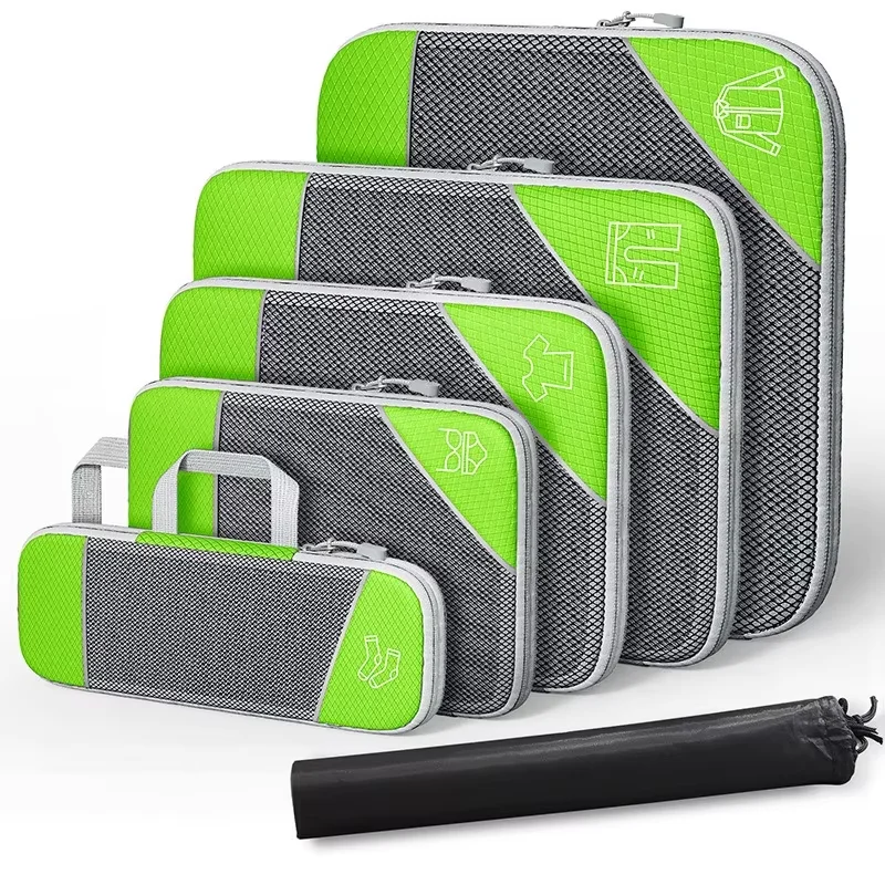 Travel Essentials: 5-Piece Compressed Packing Cubes Organizer Set with Shoe Bag