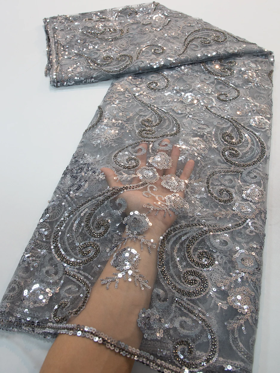 African Nigerian Material Lace Fabric For Wedding With Sequins Embroidery French Lace Fabrics TY3800