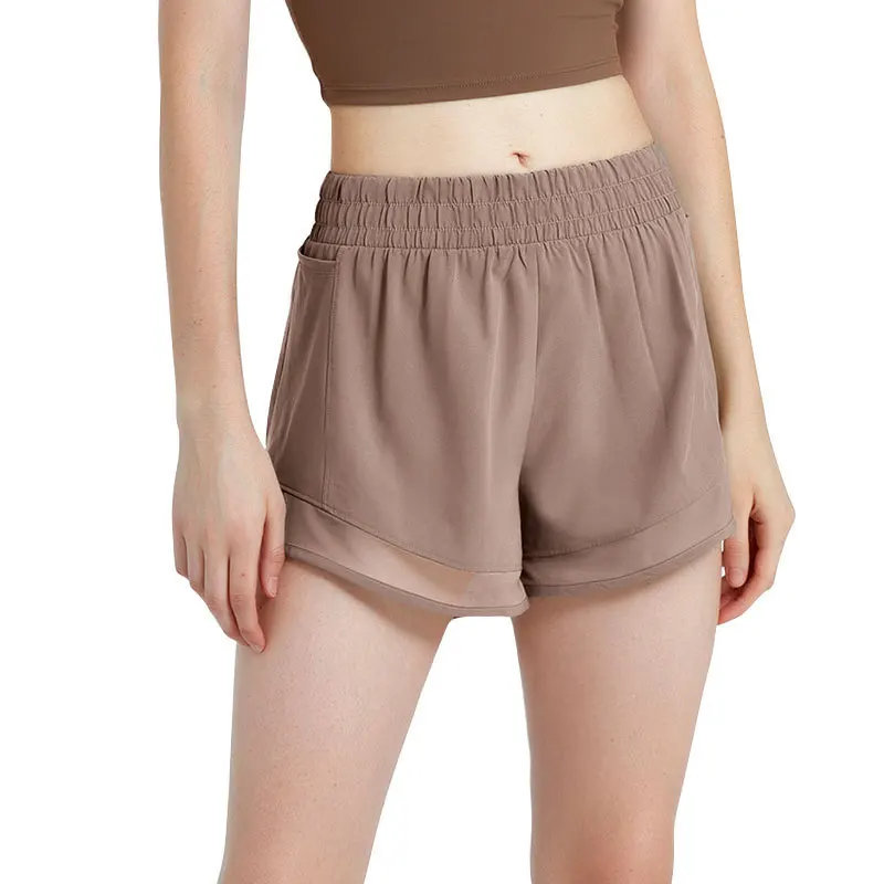 

Summer Thin Fake Two Sports Shorts Women Wear Running Fitness Pants Polyester Fabric Loose Quick Dry Breathable Yoga Pants
