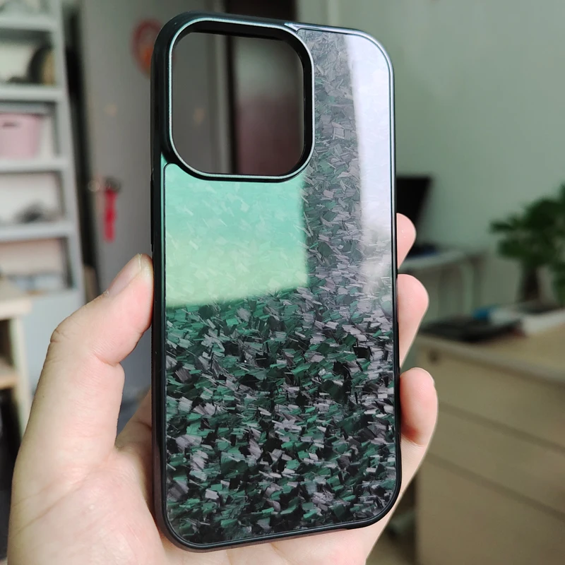 iamuu Glossy Forged Carbon Fiber Protection Phone Case for iPhone 14 Pro Max 13 12 14 Plus Soft TPU + Carbon Fiber Cover