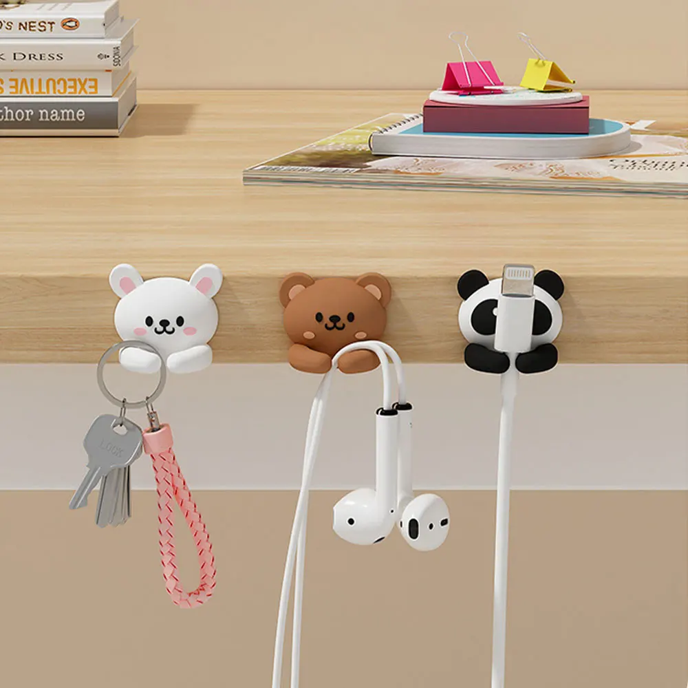 Desktop Cable Organizer Holder Cute Winder Clips Desk Self-Adhesive Mobile Phone Data Cable Management Wire Cord Tidy Holder 5