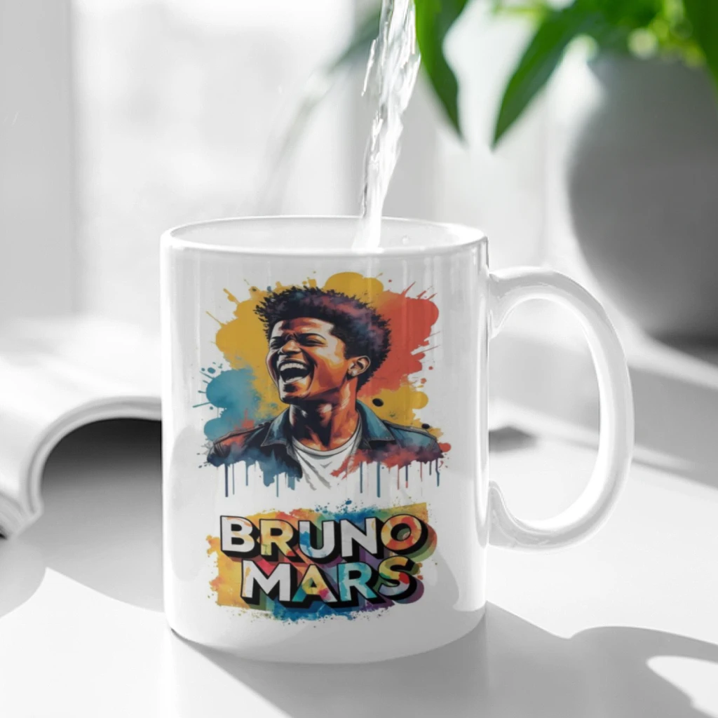 Taza de café del cantante b-bruno Mars Anime, Taza de cerámica divertida de 11oz, taza de café, té y cacao con asa, taza de bebida de té