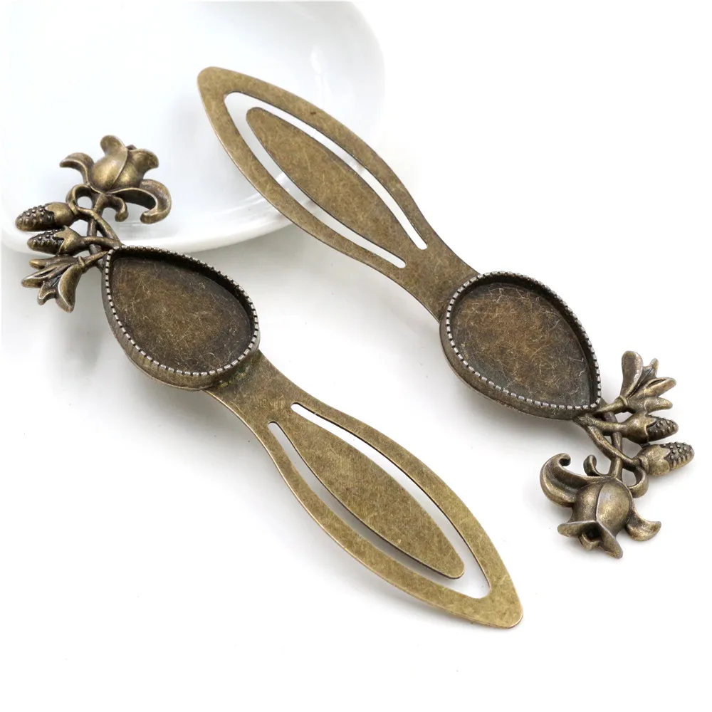 Neue Mode 2 stücke 18x25mm Innere Größe Antike Bronze Drop Vintage Stil Handgemachte Lesezeichen Cabochon Basis Cameo einstellung (I1-08)