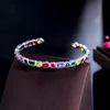 CWWZircons Genuine Multicolor Rainbow Cubic Zirconia Paved White Gold Plated Round Open Cuff Bangle Fashion Boho Jewelry BG047 2