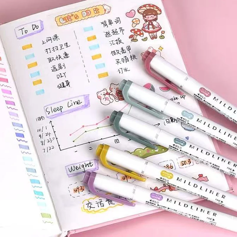 Japan ZEBRA WKT7 Highlighter Pen Set Double Tip Markers for Kids Office College School