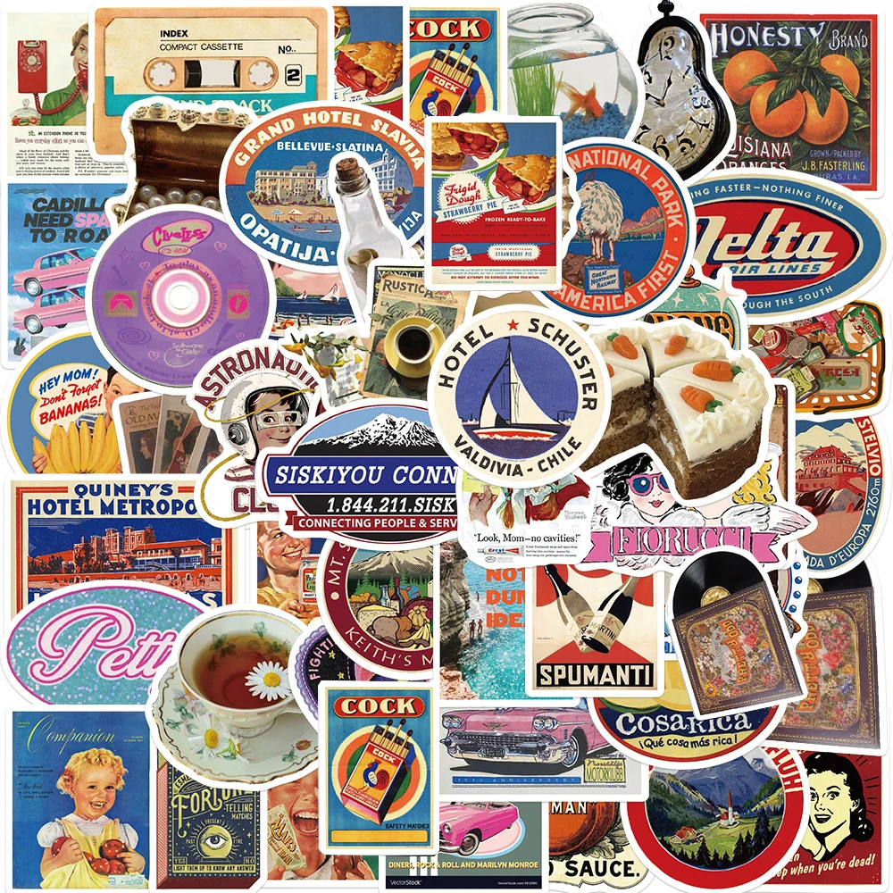 

10/30/50PCS Retro Cartoon Poster Graffiti Stickers Aesthetic DIY Motorcycle Luggage Skateboard Waterproof Cool Sticker for Kids