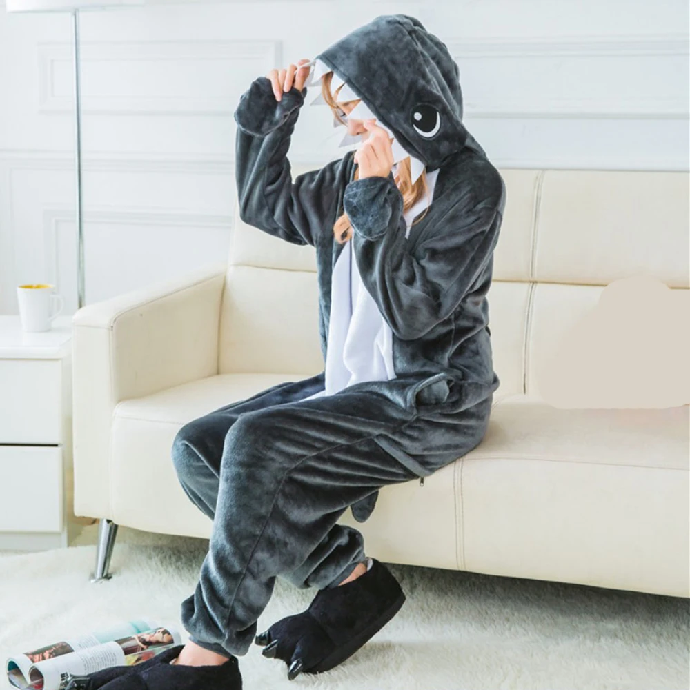 Animal Unisex Adult Women Grey Shark Kigurumi Onesie Pajamas Men Cartoon Soft Flannel Halloween Family Party Costumes Jumpsuits kigurumi pajamas onesies cosplay pajamas onesies flannel pajamas onesies