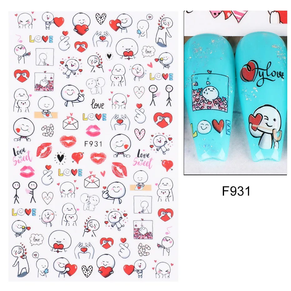 1PCS New Valentine's Day Nail Art Decal 3D Heart Red Lips Nail Stickers Nail Art Supplies DIY Adhesive Stickers Nail Slider