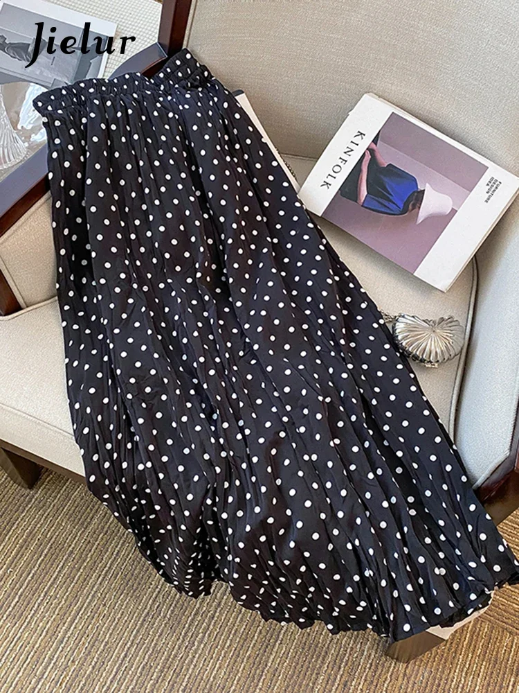 

Jielur Юбка женская с разрезом винтажная элегантная Милая трапециевидная юбка в горошек с оборками и завышенной талией лето