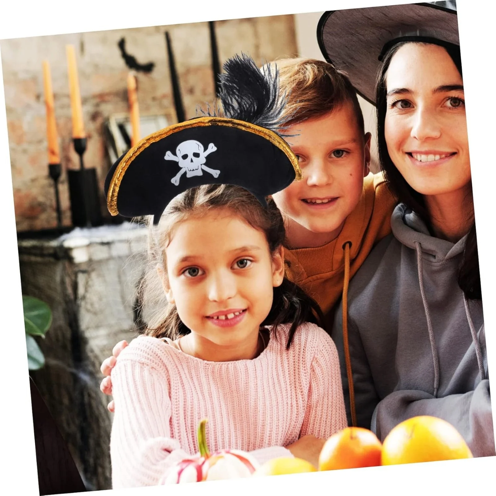 1PC Pirate Hat Headband with Skull Crossbones & Black Feather, Halloween Costume Party Hair Accessory for Cosplay