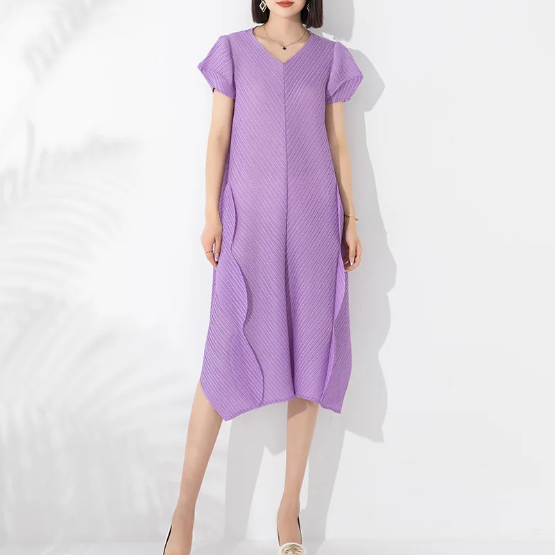 

Summer women's dress 2023 new fashion temperament loose ruffled irregular pleated dress