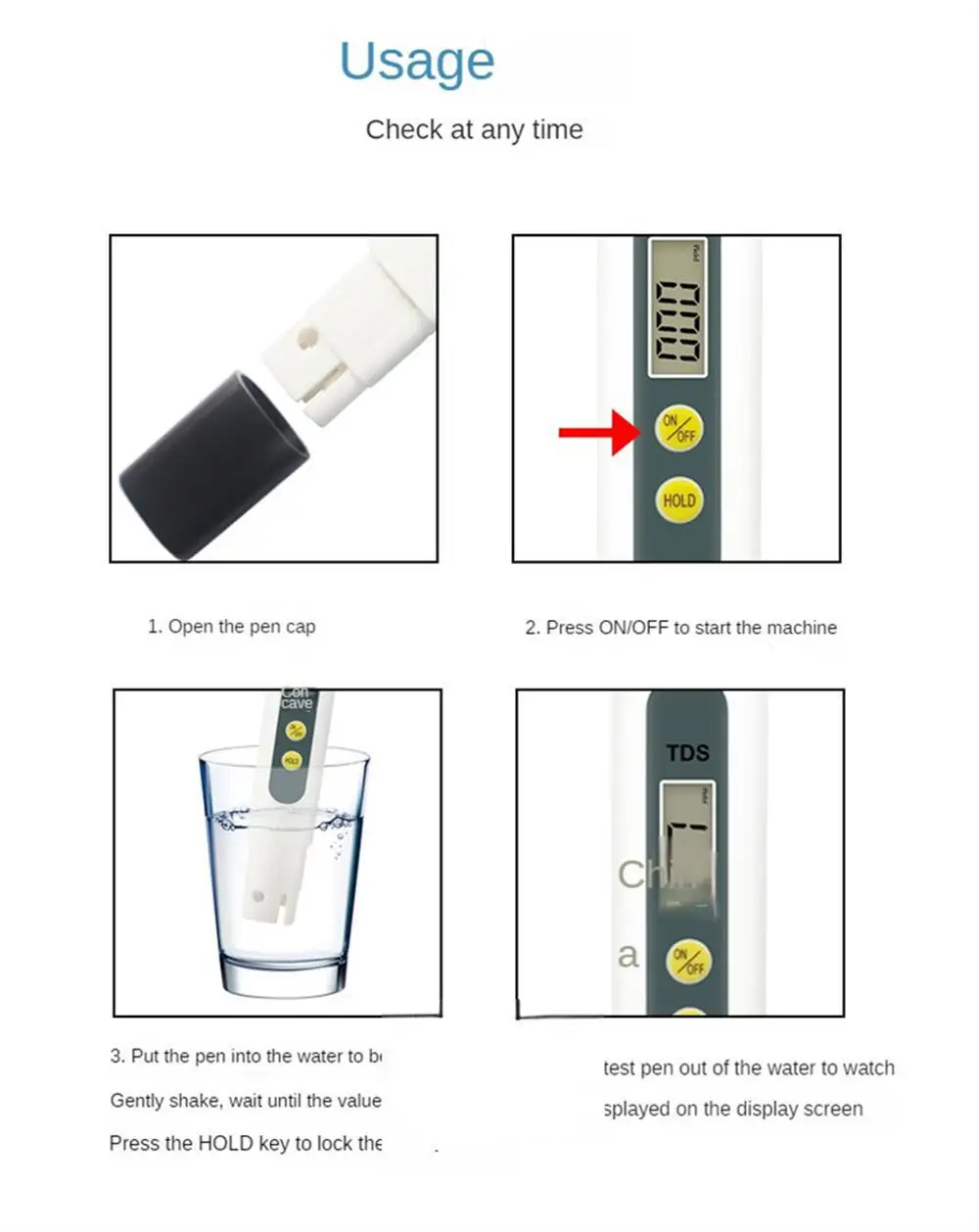 Description Picture 5 of itemHandheld TDS Water Test Pen Digital Water Tester Water Quality Analysis Meter Water Purity Check Measurement PH Meters