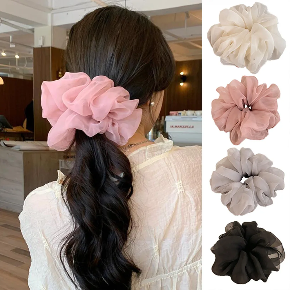 

FANYIN New Large Solid Color Chiffon Hair Loop for Women Sweet Girl Exquisite Headwear Scrunchies Fashion Hair Accessory