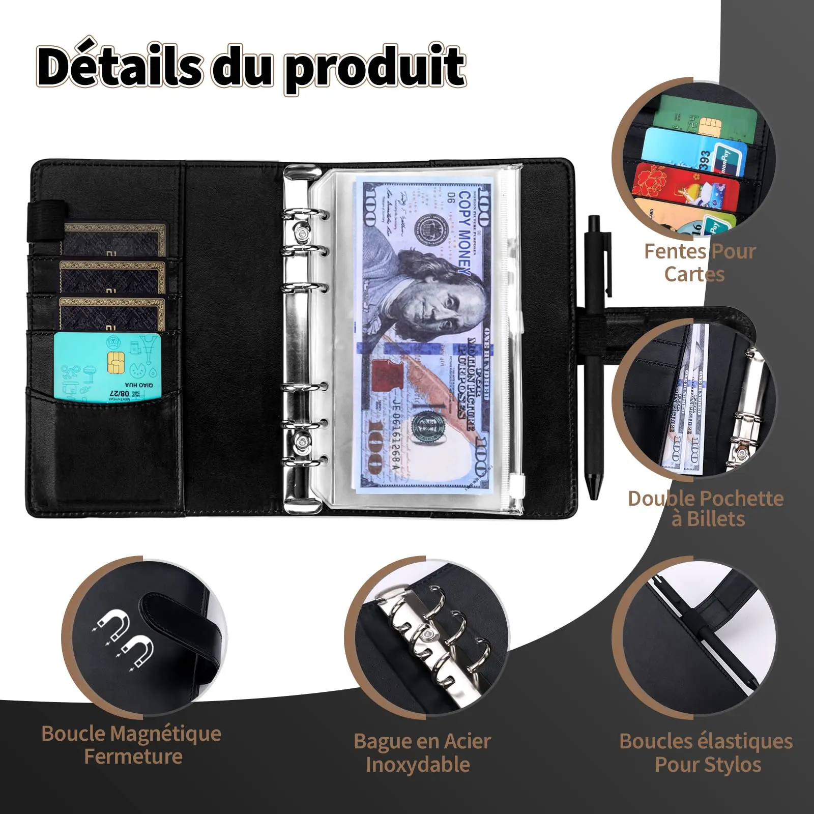 Classeur Budget A6 Francais Mrssbea Budget Enveloppe A6 PU Cuir Budget  Planner Enveloppe Budget Feuilles Français Budget - AliExpress