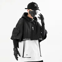 2023 Techwear Style Hip Hop Cropped Jacket Pullover Mens Punk Motorcycle Hooded Cloak Multi-pockets Jaqueta 1