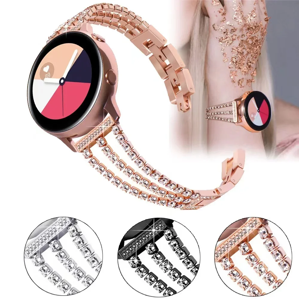 20mm 22mm Metal＋Diamond Strap For Samsung Galaxy watch 6/5/4/3 Active 2 Huawei watch 4/GT3 Bracelet Band For Amazfit GTS/GTR/Bip