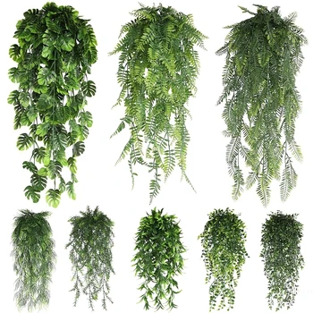 Piante di edera artificiale Piante verdi finte per la simulazione paesaggistica Pianta verde appesa a parete Decorazione del giardino di casa Monstera 1