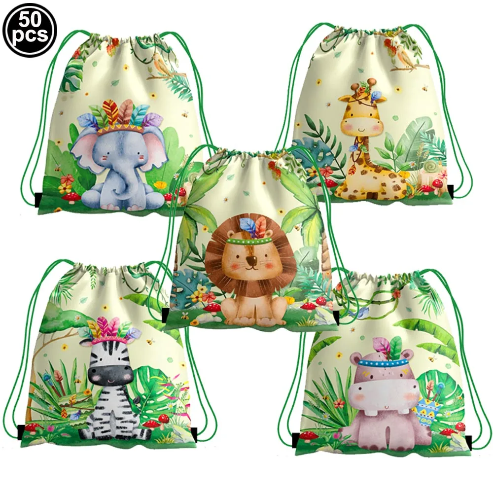

Jungle Party Drawstring Bags Cute Lion Gift Bags Safari Giraffe Elephant Treat Bags for Kids Birthday Jungle Animal Party Favors