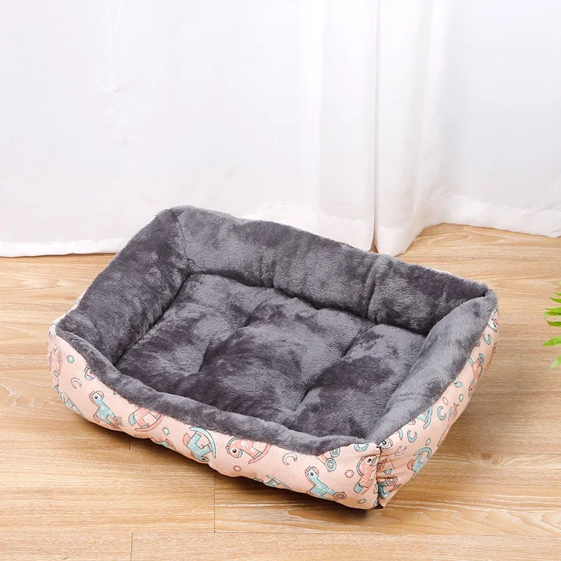 Pet Bed Dog Cat Square Plush Kennel Cattery Sofa Basket Ultra Soft Washable House Supplies Puppy Kitten Accessories