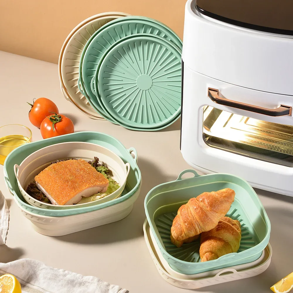 Air Fryer Silicone Liners Non Stick Air Fryer Basket Square Round Silicone Air Fryer Liners Oven Baking Tray Fried Chicken Mat