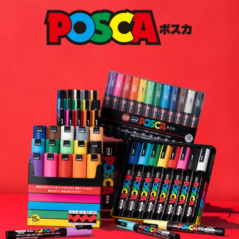 UNI POSCA zestaw markerów PC-1M/3M/5M POP plakat reklama dostaw sztuki biuro malowanie przez uczniów ręcznie rysowane piśmienne Graffiti