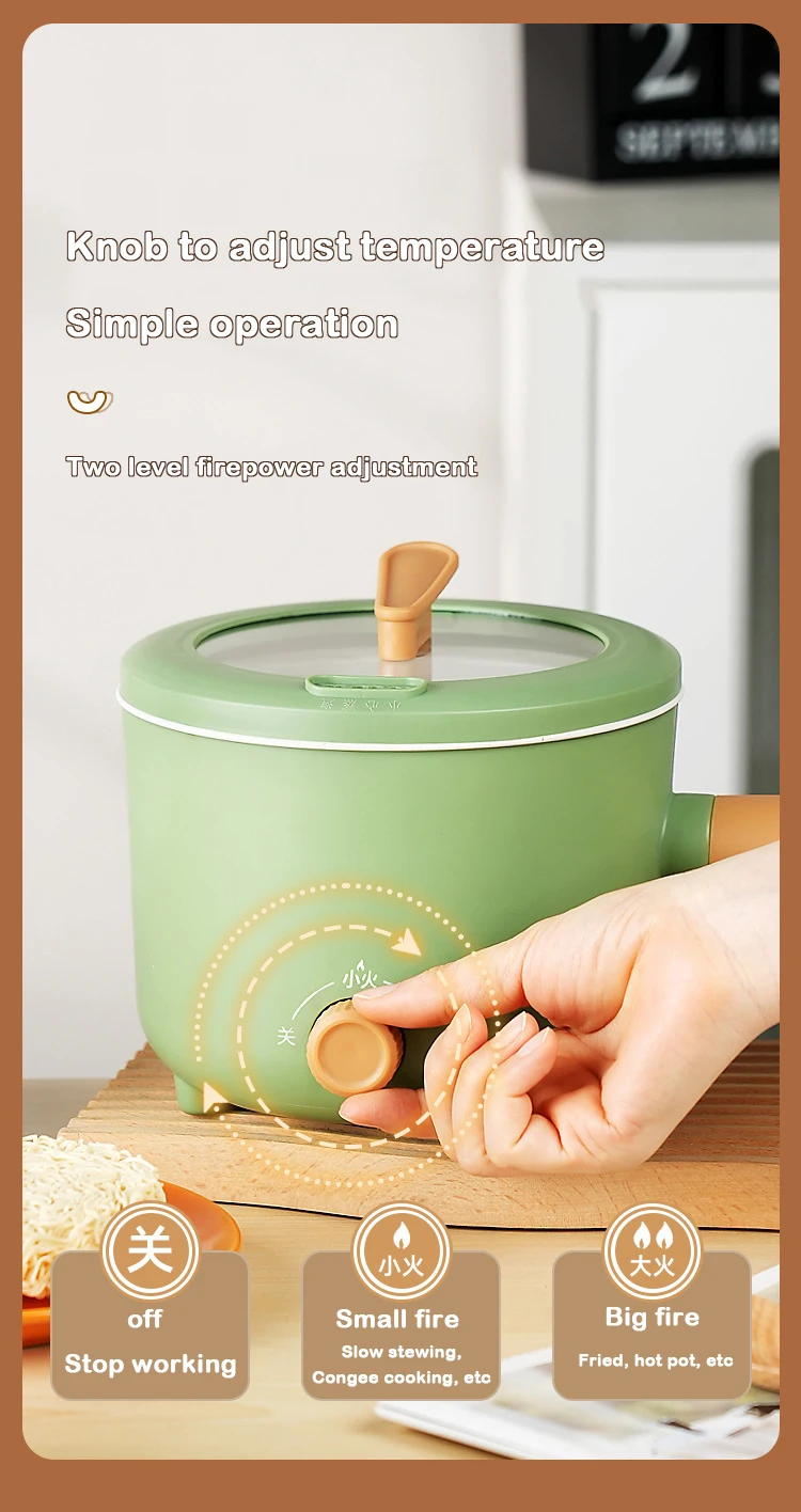 110V/220V Multifunction Electric Cooker 1.8L Hotpot Non-stick Skillet Noodles Soup Cooking Pot Mini Egg Frying Pan Rice Cooker 5