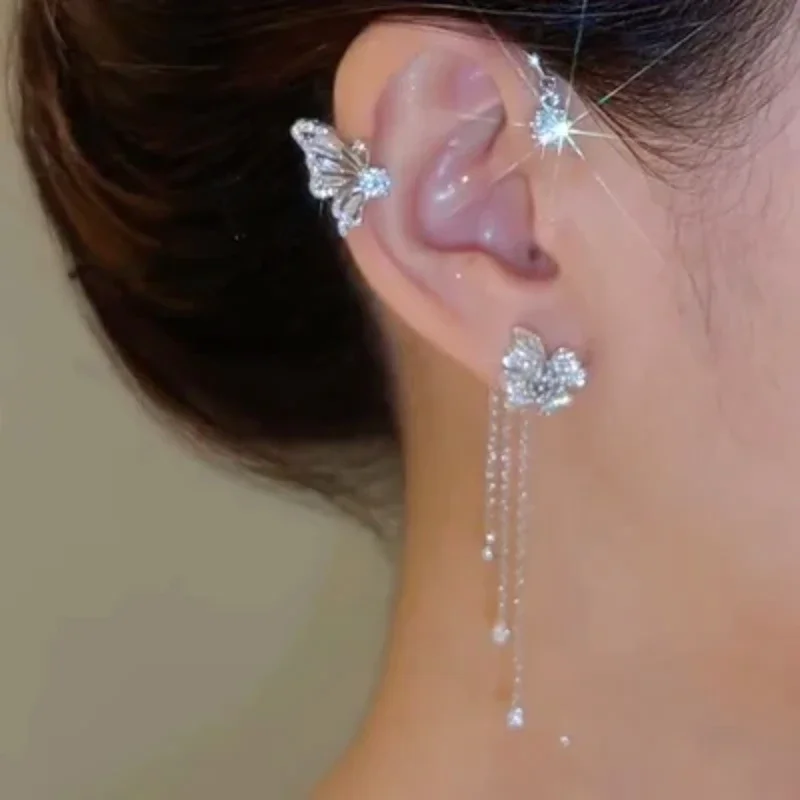 Silver Plated Metal Butterfly Ear Clips Without Piercing for Women Sparkling Zircon Ear Cuff Clip Earrings Wedding Jewelry ear clip earrings clip earrings ear clip ear accessories