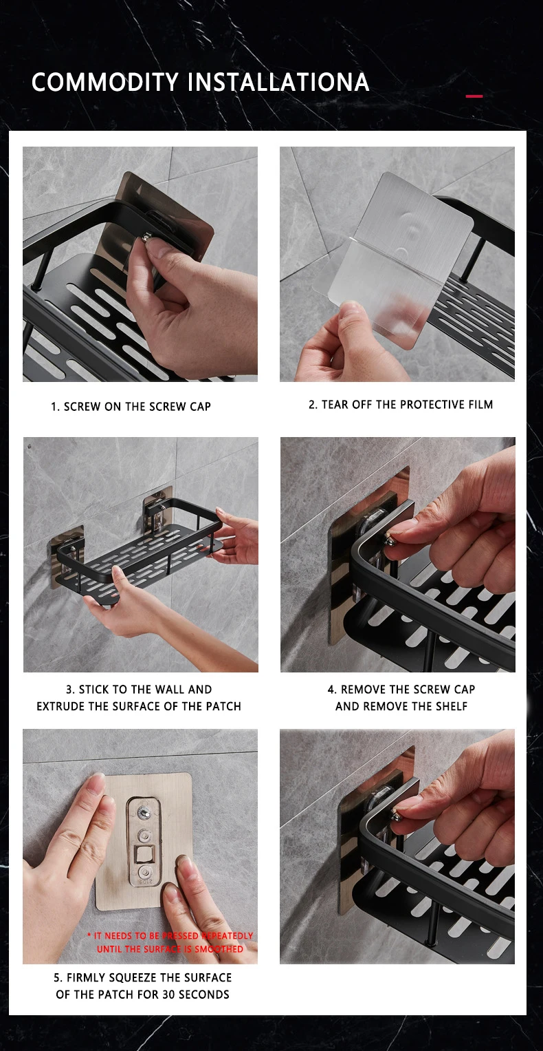 Aluminum Corner Shower Rack - Wall Mounted Bathroom Storage Organizer