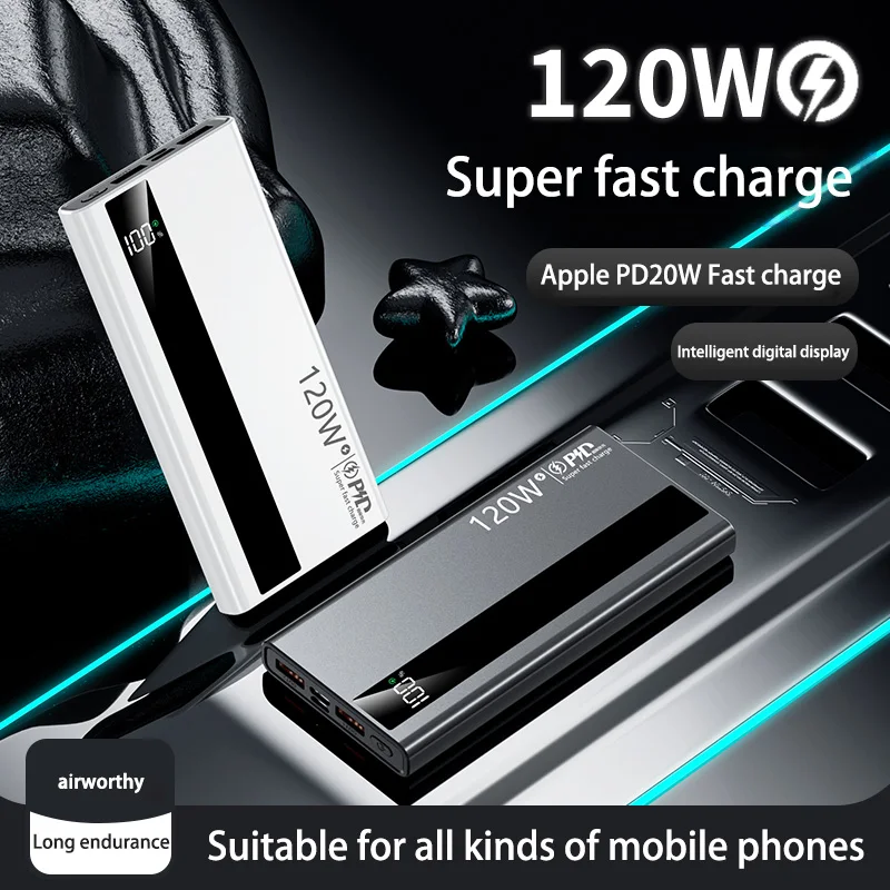 200000mAh Power Bank 120W Fast Charging High Capacity Portable Battery Charger Moblie Powerbank For iPhone Samsung Huawei 2