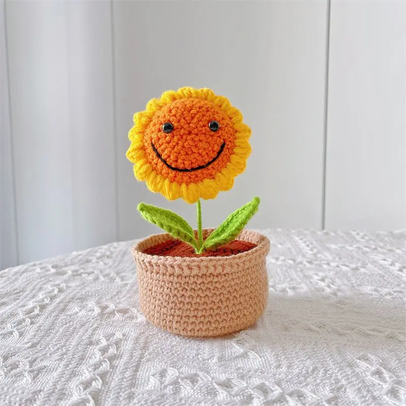 DIY Flower Potted Crochet Kit Cute Plants Hand-Knitted Tool (Happy Sunflower)