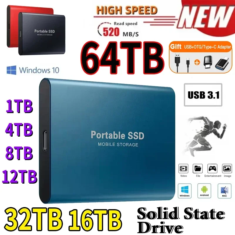 휴대용 외장 하드 드라이브, 솔리드 스테이트 드라이브, 모바일 하드 디스크, 500GB 고속 스토리지 노트북 하드 드라이브, 1TB SSD, 2TB
