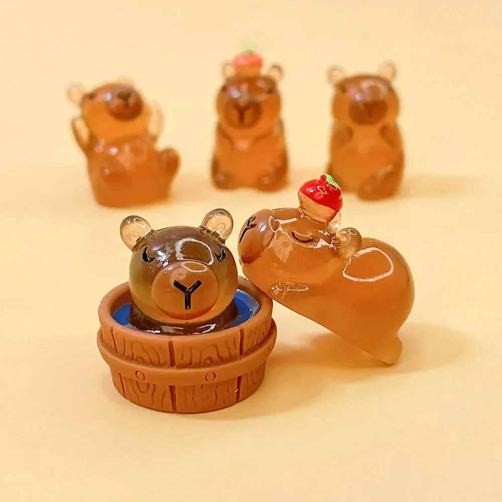 10/20pcs Luminous Capybara Mini Resin Animals Figurines,Glow At Night Outdoor Craft Decor for Miniature DIY Garden Accessories 3