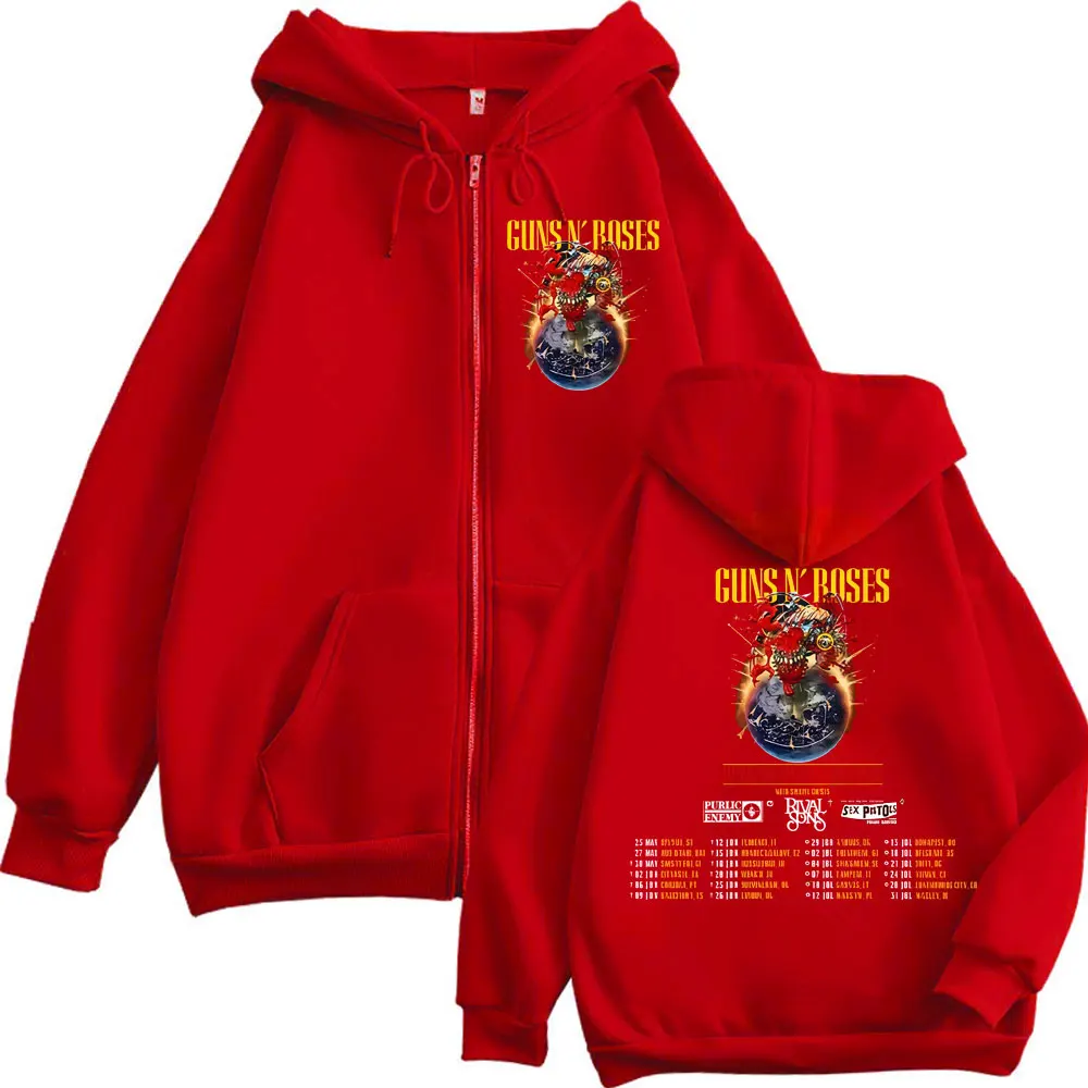 新品 ガンズアンドローゼズ 2025 ジップ アップ フーディ パーカー Rock Band Guns N Roses Tour 2025 Zipper Hoodies Punk Hip Hop