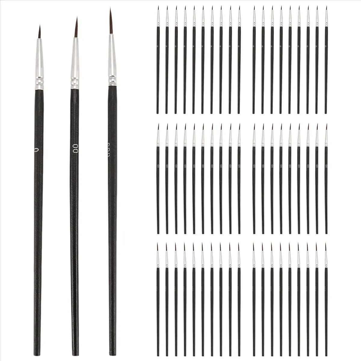 A23G 60개 디테일 페인트 브러쉬, 3가지 사이즈(0, 00, 000) 미니/초미세 페인트 라이너 브러쉬