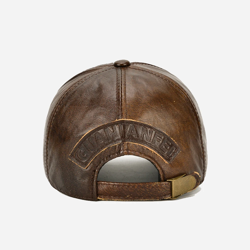Fashion Men Genuine Cowhide Leather Baseball Cap Casual Real Leather Hat Autumn Winter Real Cowhide Leather Ear Protection Caps 5