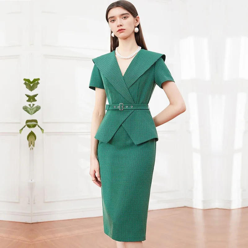 

High end celebrity dress new style temperament big lapel embellish minority design professional skirt