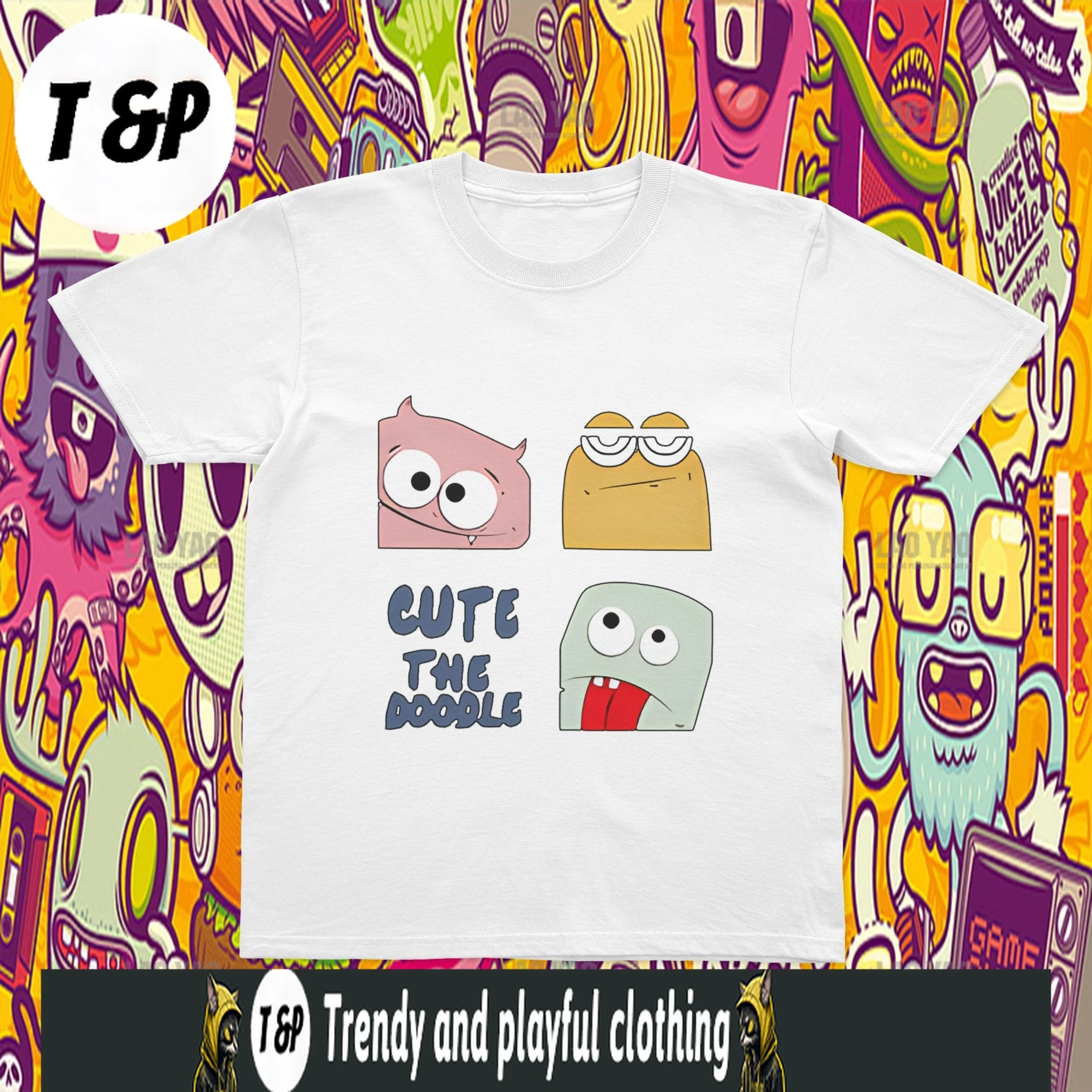 

Funny New Style Camisa Aesthetic Printed T-shirt Top Cartoon Little Furball Doll Casual Harajuku