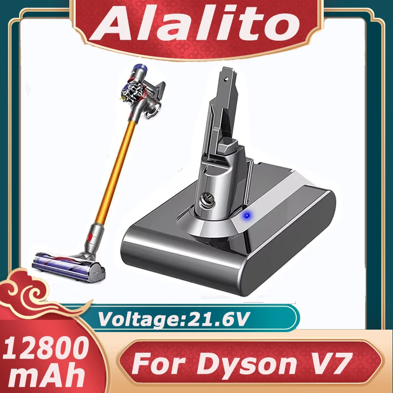 V7 12800mAh 21.6V ForDyson Battery Longer Runtime and Stronger Suction Replacement V7 Animal Trigger Motorhead Pro Fluffy SV11