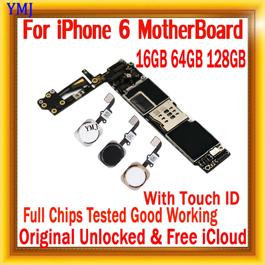 Nero/Bianco/Oro Impronta Digitale E Senza Touch Id Logic Board Originale Icloud Gratuito Per Iphone 6 Scheda Madre Da 4.7 Pollici Sbloccata Mb