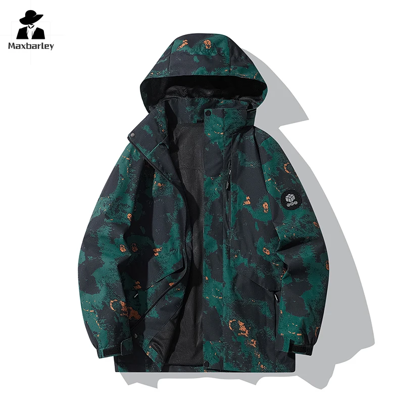 2024 Spring New Jacket Men's Single Layer Sprint Coat Outdoor Leisure Detachable Hat Windbreaker Couple Camping Waterproof Coat