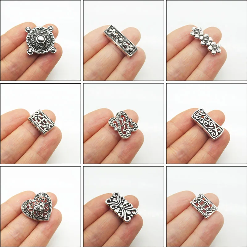 

New Retro Flower Heart Holes Bar Connectors Antiqued Silver Plated Space Beads For Gifts Jewelry