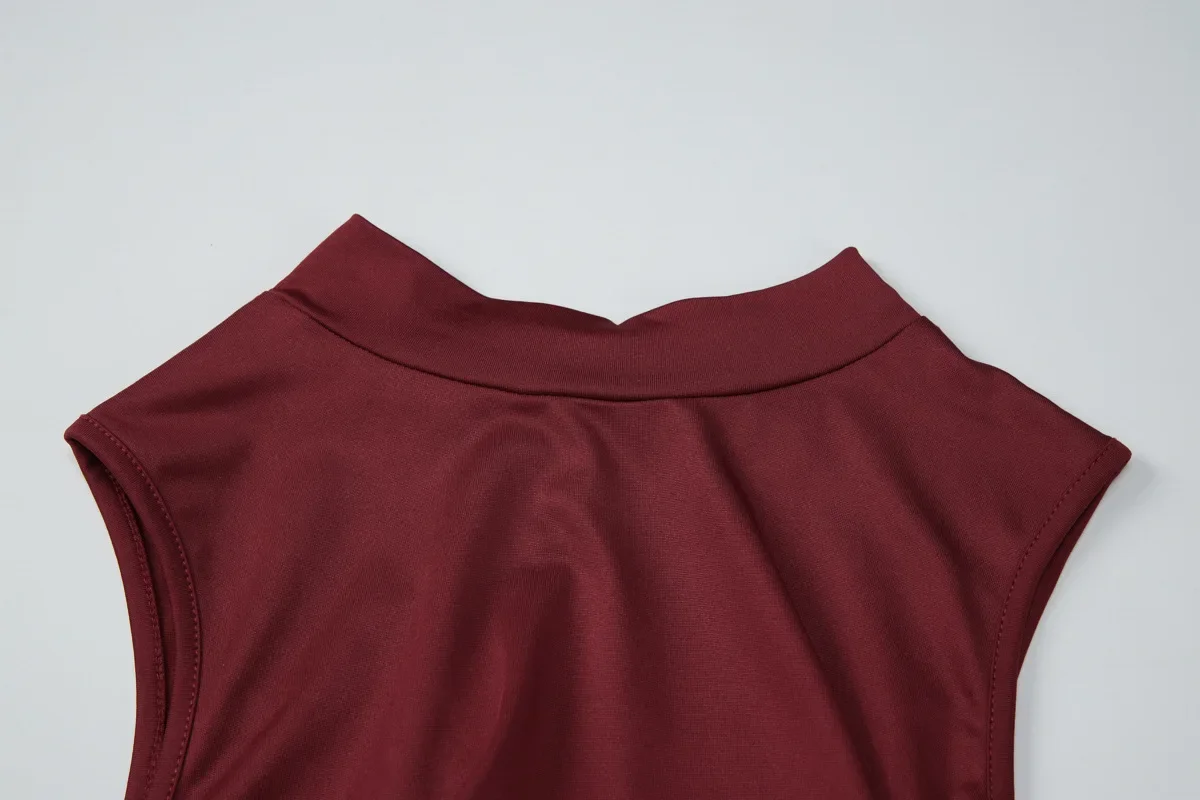 Halbhoher Kragen Ärmelloses Sexy Maxikleid Damen Abendkleid Elegant Hohe Taille Gerafftes Schlitz-Clubkleid Party Langes Tanktop-Kleid – Detail 34