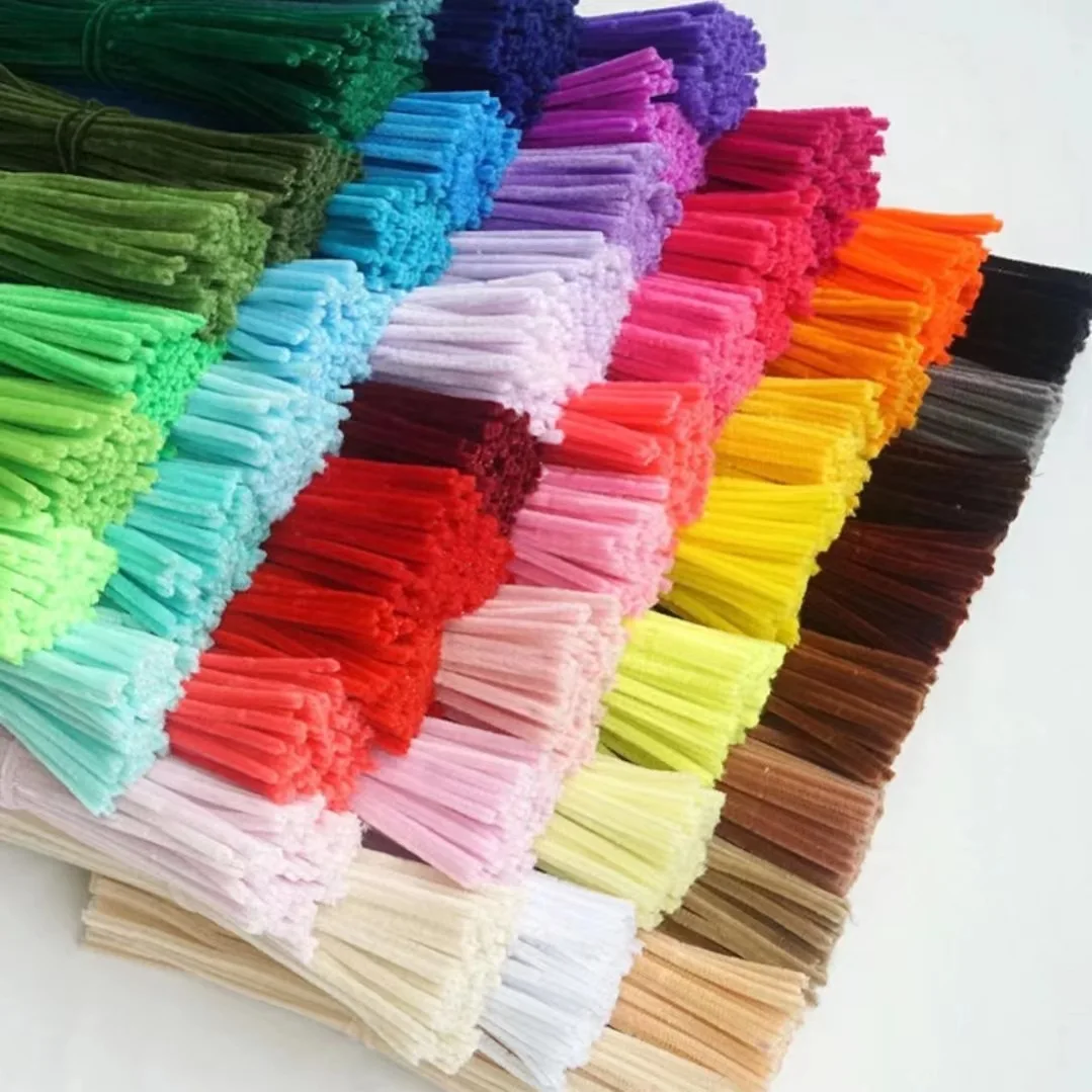 

100/200/300/500/1000pcs DIY Plush Chenille Sticks Stem Pipe Cleaner HandCraft part for Spring Xmas Halloween Newyear Easter