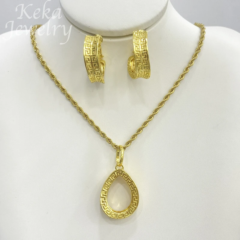 Dubai Golden Jewelry Sets for Women Luxury Italian Bridal Necklace Pendant Earrings Wedding Party Accessories Lady Gifts - 4