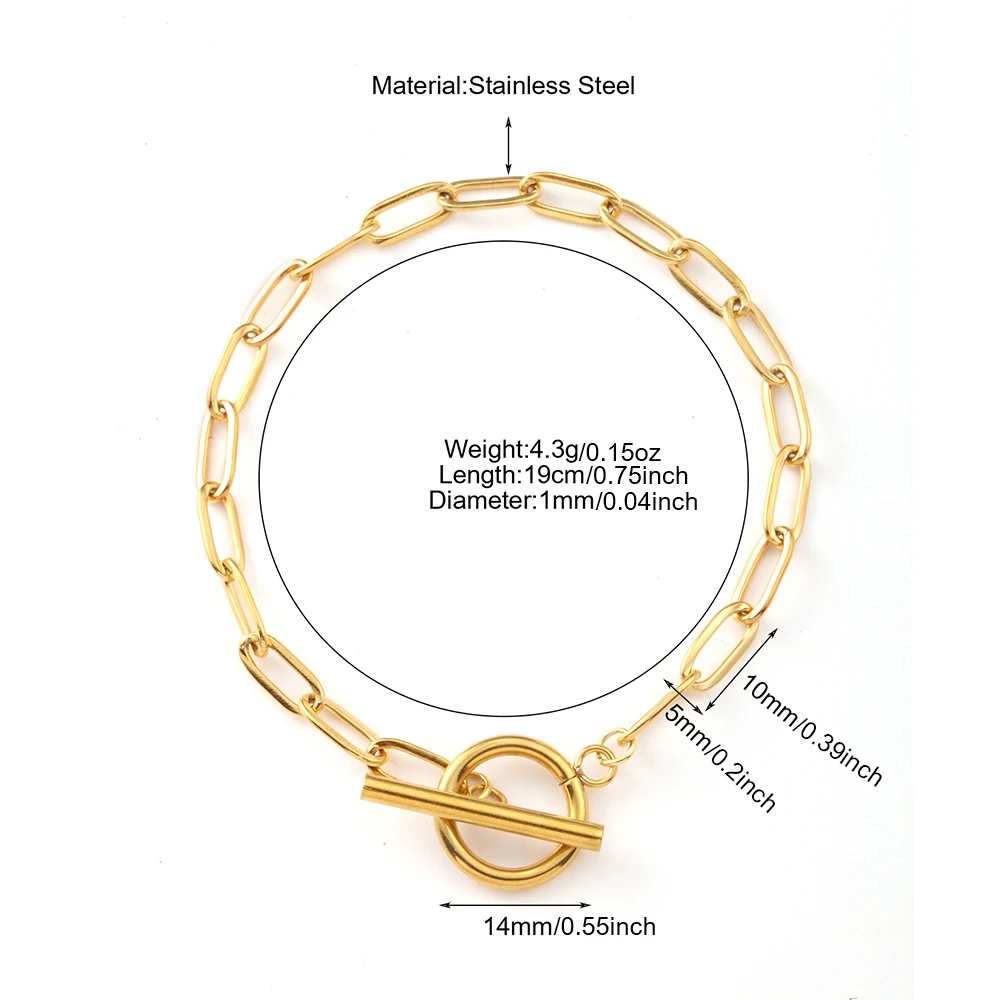 Gold-Toned Stainless Steel Clasp Chain Bracelet for Women – Minimalist Silver Bangle in Designer Fashion Jewelry